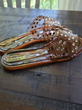 Chinese Laundry Clear Amber Gem Slide Sandals